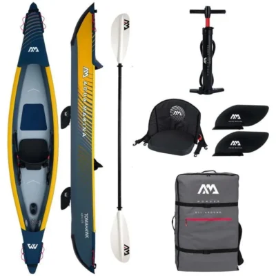 Kayak gonflable AQUA MARINA Tomahawk Air-K 375 – Jaune olive – 1 place – Pagaie KP-1
